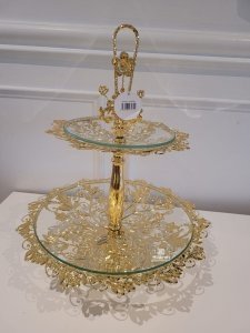 2-layer cookie tray large metal and glass