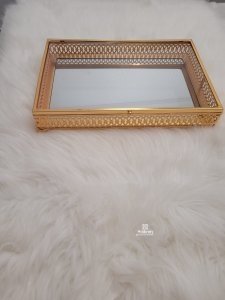 Rectangular tray with lid mirror glass metal
