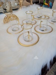 Tea set for six gold glass and metal