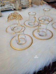 Tea set for six gold glass and metal